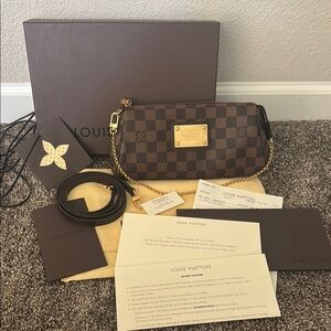 Authentic Louis Vuitton Eva clutch Damier Ebene crossbody bag